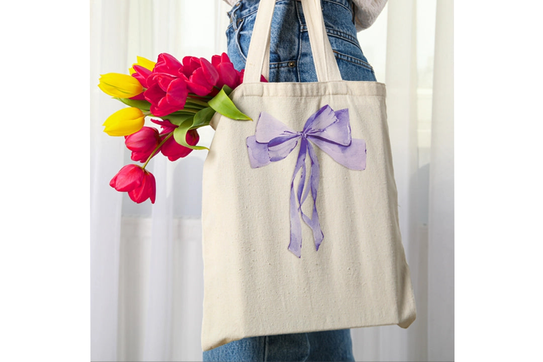 purple coquette bow shopping tote bag