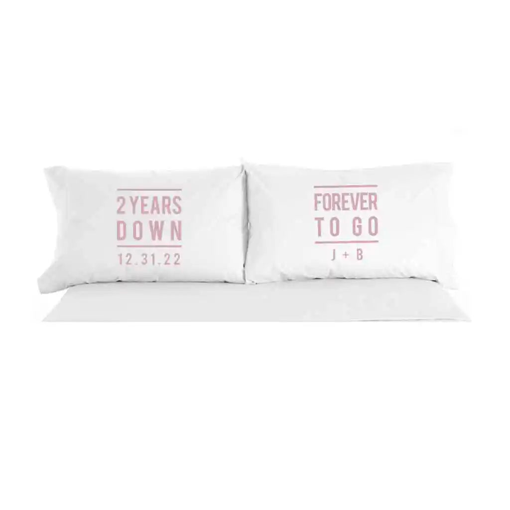 2nd Anniversary custom printed cotton pillowcase set with your wedding date and initials.