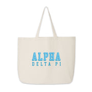 Alpha Delta Pi sorority tote showcasing 3D Greek letters in a modern design on a white backdrop.