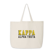 Kappa Alpha Theta tote with sorority name in 3D style, displayed against a white backdrop.
