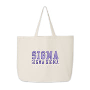 Sigma Sigma Sigma sorority tote in canvas with raised-style lettering, set against white.