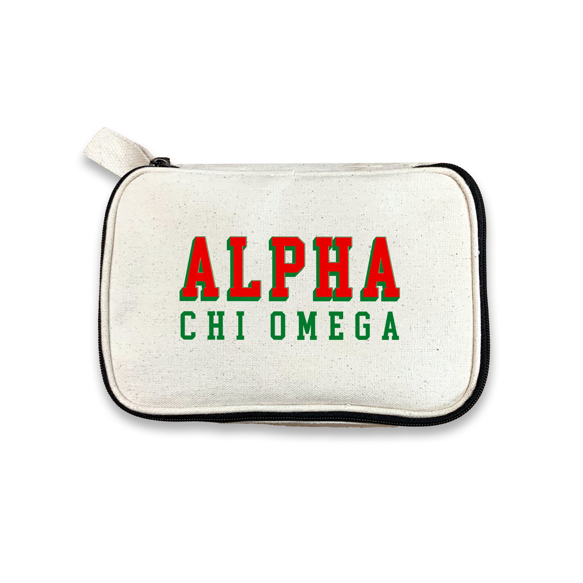 3D Sorority Letters Cosmetic Make Up Bag displayed on white background
