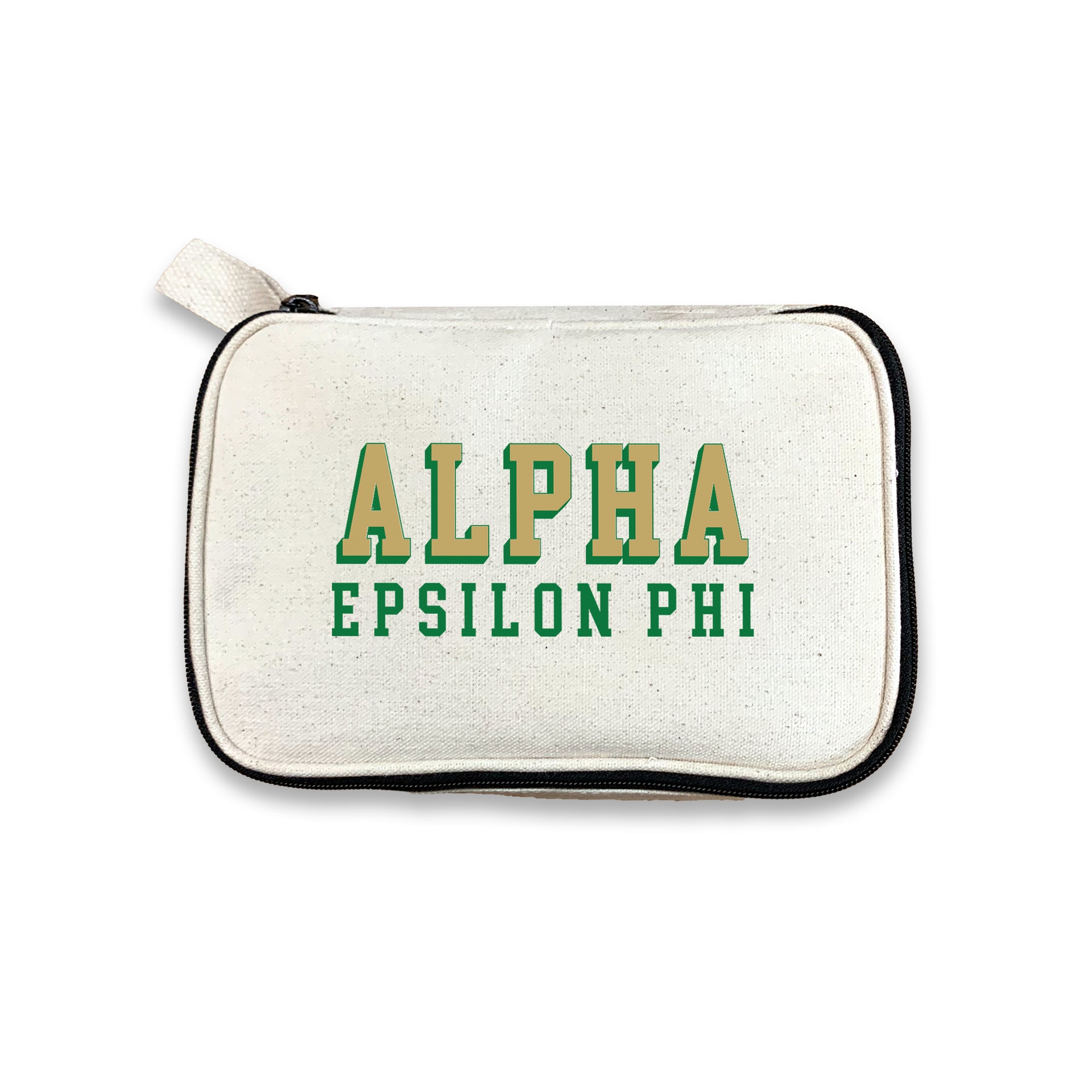 Alpha Epsilon Phi 3D Print Sorority Name Cosmetic Make Up Bag displayed on white background