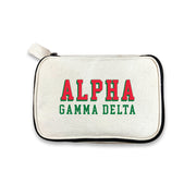 Alpha Gamma Delta 3D Print Sorority Name Cosmetic Make Up Bag displayed on white background
