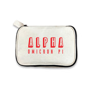 Alpha Omicron Pi 3D Print Sorority Name Cosmetic Make Up Bag displayed on white background