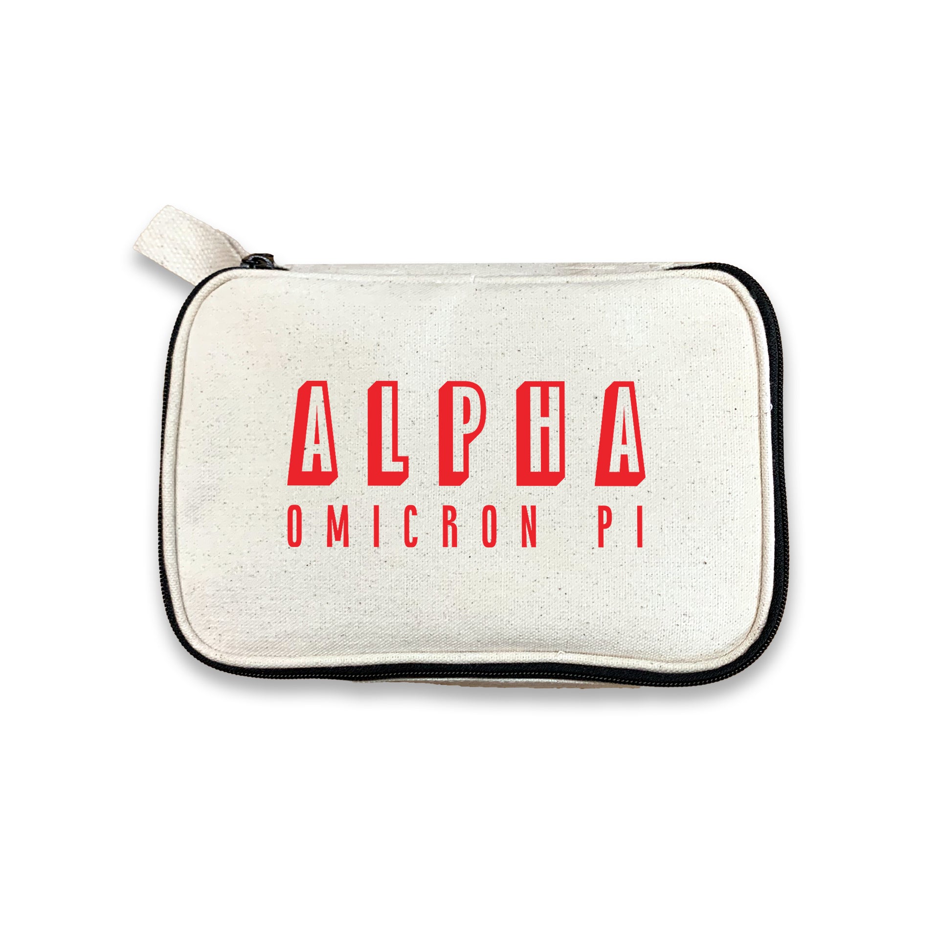 Alpha Omicron Pi 3D Print Sorority Name Cosmetic Make Up Bag displayed on white background
