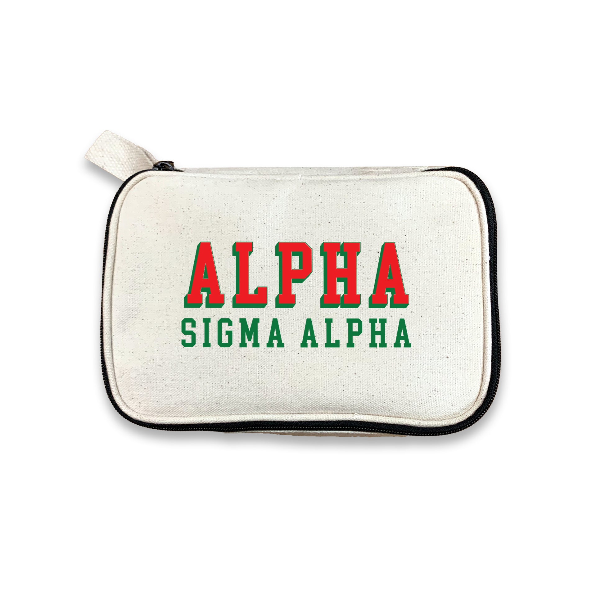 Alpha Sigma Alpha 3D Print Sorority Name Cosmetic Make Up Bag displayed on white background
