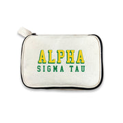 Alpha Sigma Tau 3D Print Sorority Name Cosmetic Make Up Bag displayed on white background