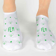 Personalized gift box set with three pair monogram socks digitally printed with a pickleball design.