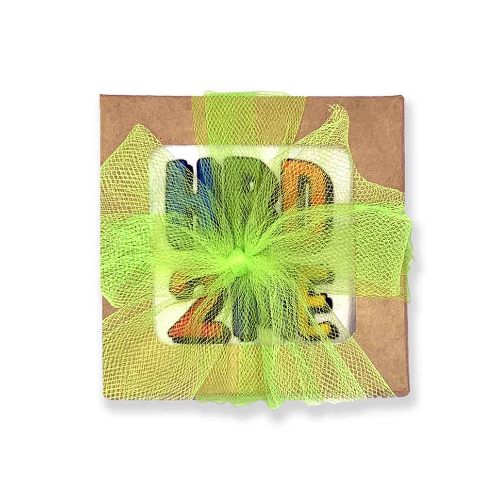 “Happy Birthday to Me” printed boldly on striped birthday crew socks