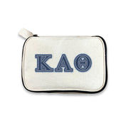 Kappa Alpha Theta canvas bag with Theta Greek letters in denim-look, against a white background.
