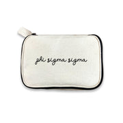 Phi Sigma Sigma Sorority Script Name Cosmetic Make Up Bag displayed on white background
