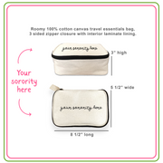 Informational image showing the features and size of the cosmetic bag.