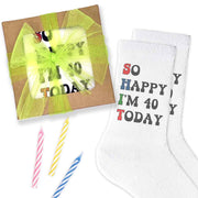 White cotton crew socks custom printed with your age for a fun birthday celebration