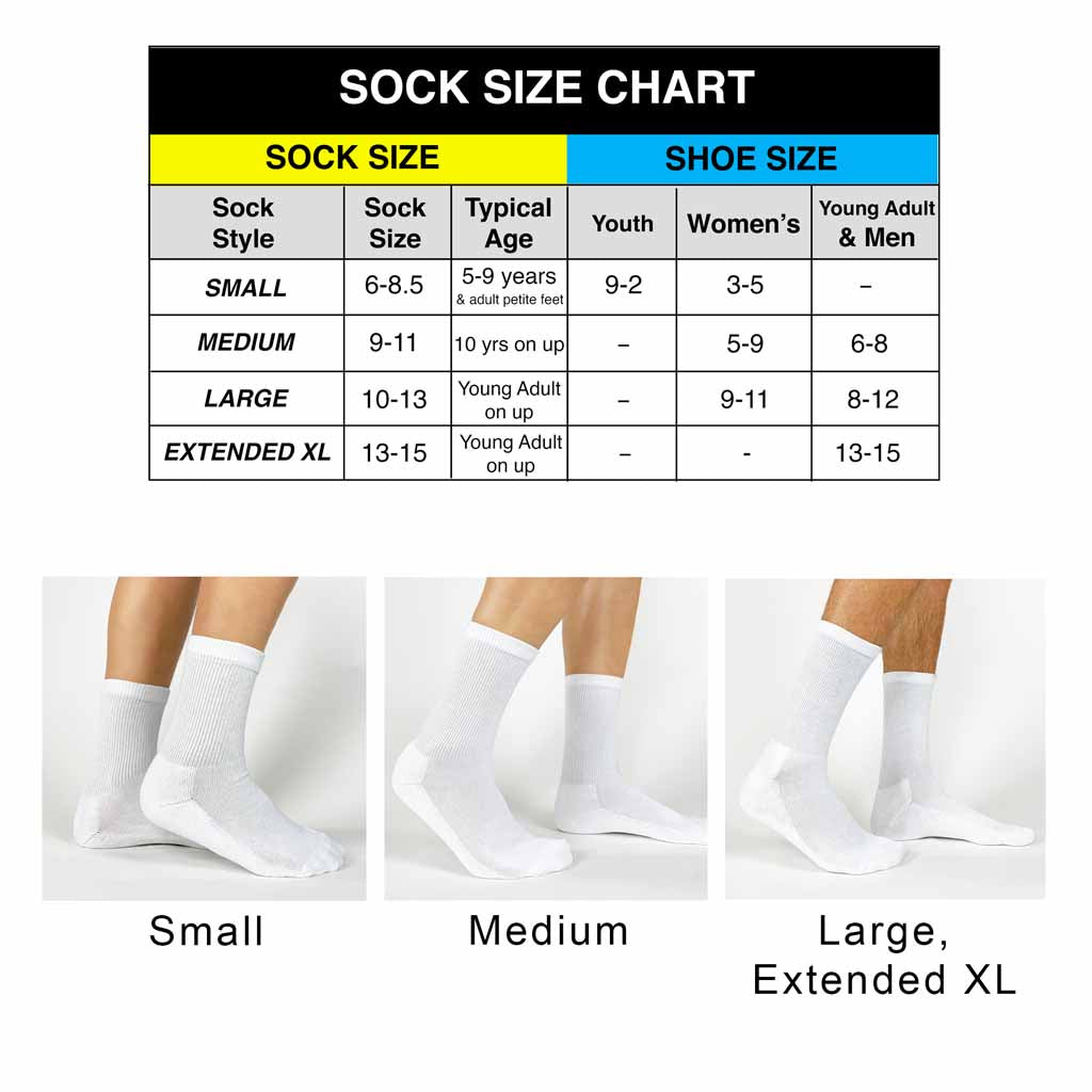 Sizing chart for youth, women’s, and men’s sock sizes