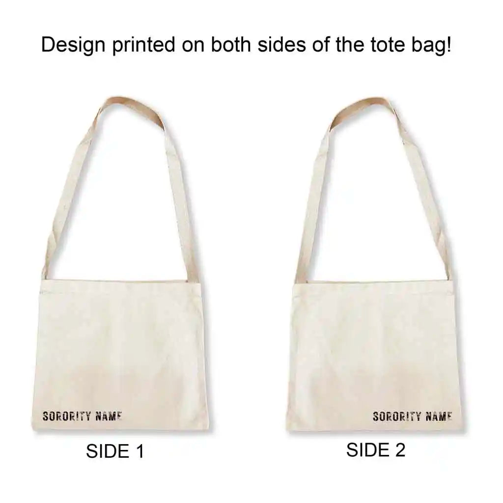 Sorority name printed on both sides of this trendy messenger bag! 