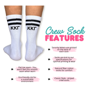 Sorority sock features including: eco-friendly inks, soft cotton, flat toe seam.