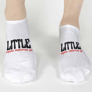 Fun sorority no show socks custom printed with LITTLE design and sorority name on top of the socks.