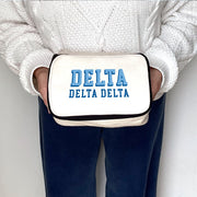 View of 3D Sorority Letters Cosmetic Make Up Bag cosmetic bag from side angle