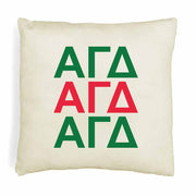 Alpha Gamma Delta sorority letters in sorority colors printed on throw pillow cover is a stylish gift.
