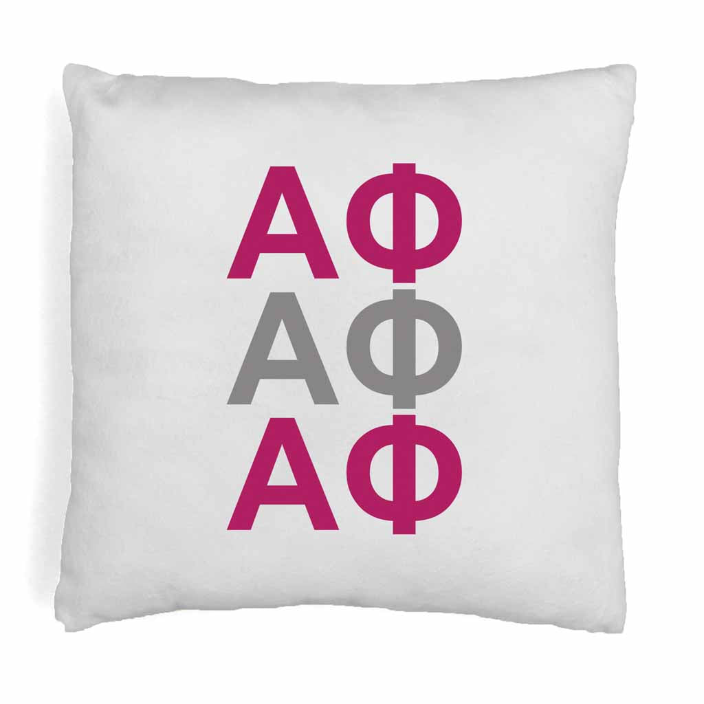 Alpha Phi sorority colors X3 digitally printed in sorority colors on white or natural cotton throw pillow cover.