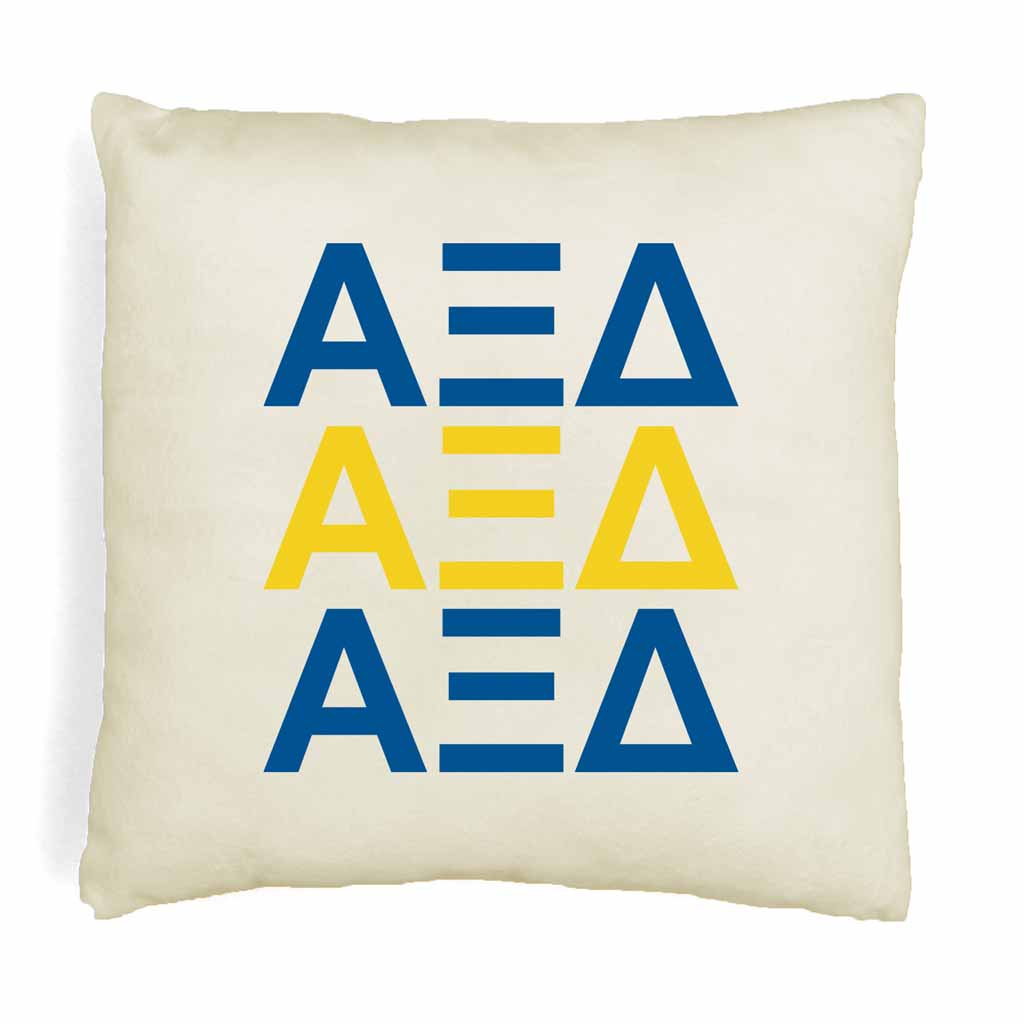 Alpha Xi Delta  sorority letters digitally printed in sorority colors on throw pillow cover.