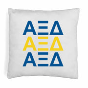 Alpha Xi Delta sorority letters x3 in sorority colors custom printed on white or natural cotton throw pillow cover.
