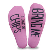Bring me bag of chips custom printed on the soles of fuchsia no show socks is a great gift for anyone who loves chips!
