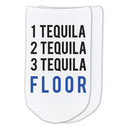 One tequila two tequila three tequila floor custom printed on no show socks.