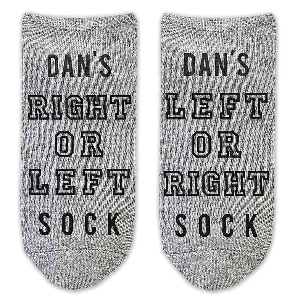Comfy cotton no show socks custom printed with name and right or left sock