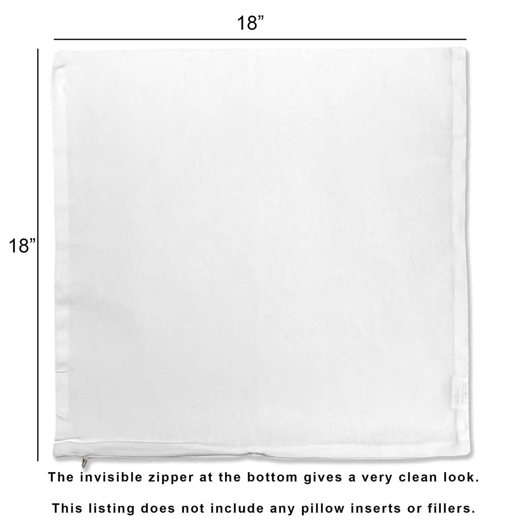 Flat cotton throw pillow cover specs showing size.