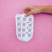 KKG sorority letters repeat boho custom printed on no show socks.