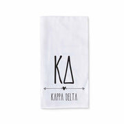 Kappa Delta sorority name and letters digitally printed on cotton dishtowel with boho style design.