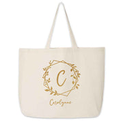 Super cute canvas tote bag for the bridal party personalized with your name and monogram initial.