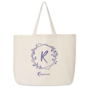 Bridal party large tote bag personalized with a stylized monogram and name.