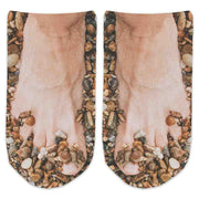 Mens feet in rocks custom design by sockprints is digitally printed on the top of no show cotton socks.