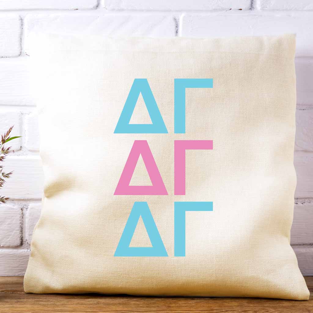 Delta Gamma sorority letters digitally printed in sorority colors on white or natural cotton throw pillow cover makes a great affordable gift idea.