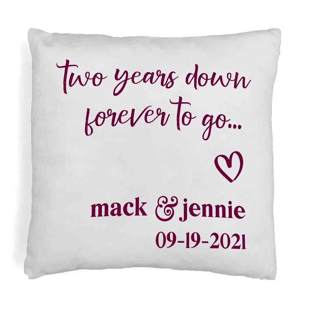 Two years down forever to go design digitally printed on throw pillow cover and personalized with your names and date.