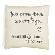 Two years down forever to go design by sockprints custom printed with your names and date on throw pillow cover.