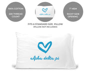 Alpha Delta Pi sorority name and heart design custom printed on pillowcase