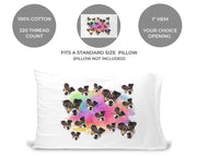 Custom printed rainbow wash design with your pets photo face cropped in all over pattern digitally printed on cotton pillowcase makes a great gift.