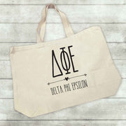 Delta Phi Epsilon sorority name and letters custom printed on canvas tote bag