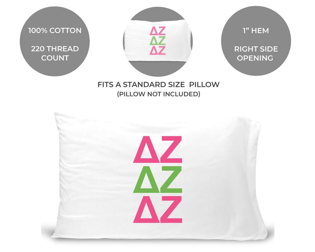 Delta Zeta sorority letters custom printed on pillowcase