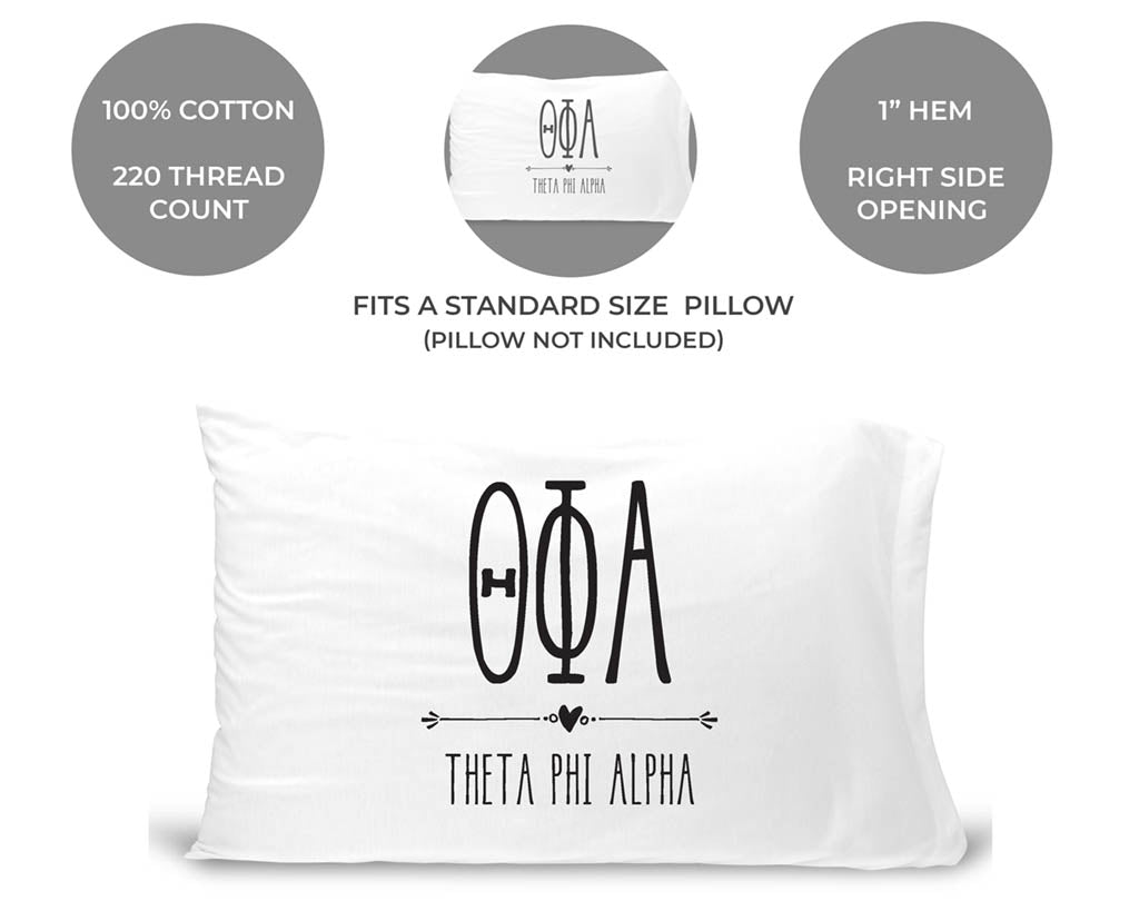 Theta Phi Alpha sorority letters and name custom printed on pillowcase