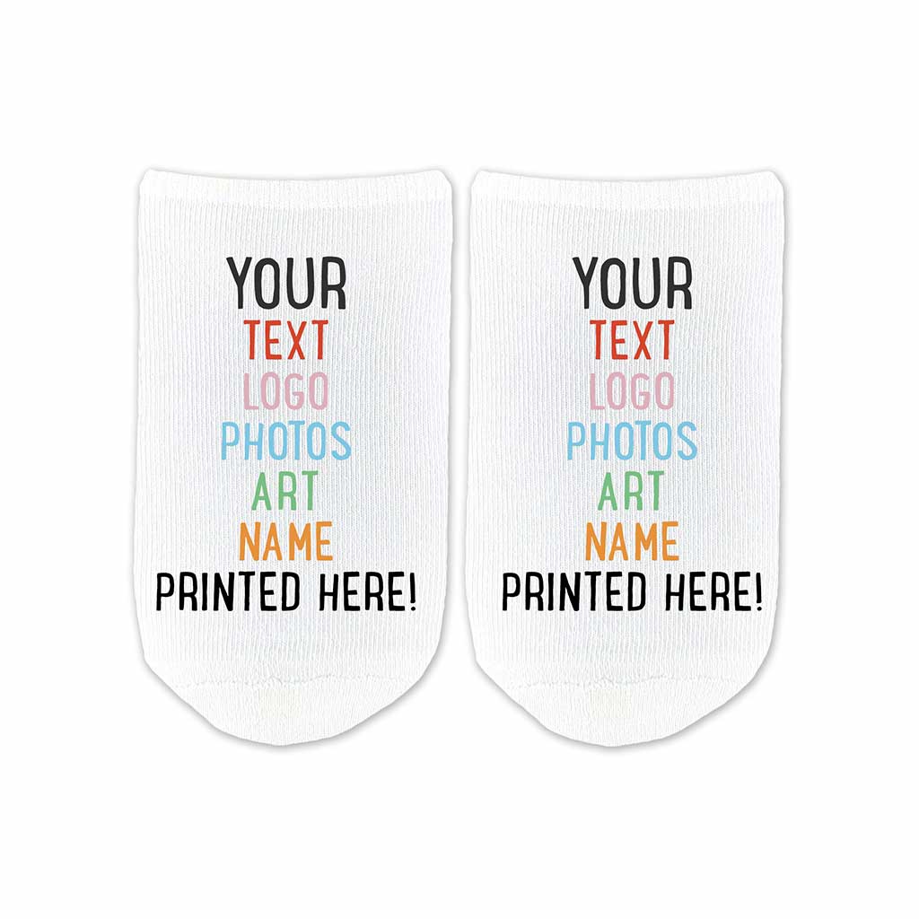 Add you own text, logos, photos, art on these custom printed cotton footie socks