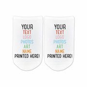 Add you own text, logos, photos, art on these custom printed cotton footie socks