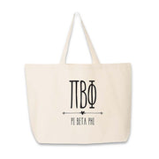 Sorority name and letters custom printed on canvas tote bag.