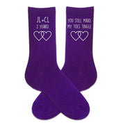 Celebrate your two year anniversary with a pair of custom personalized purple cotton socks