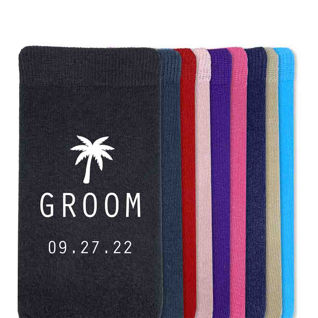 Personalized Palm Tree Design on Wedding Socks