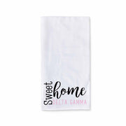 Sweet home Delta Gamma sorority design custom printed on white cotton ringspun cotton kitchen dishtowel.